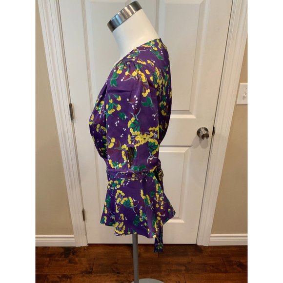 Saloni Purple "Violet Sweetpeas" Floral Short Sleeve Top , Size 10 (US) NWT! - Picture 7 of 9